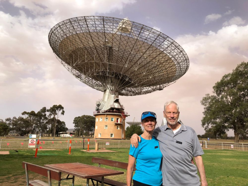 A photo of Michael Thacher and his wife Rhonda Rundle visiting the Parkes Radio Dish in Oct 2019