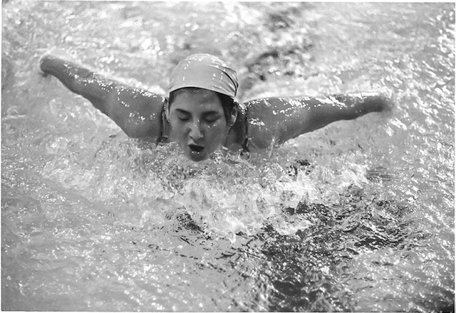 Robin Smith during dual swim meet in the late 1970s as a member of HSU's Women's Swimming and Diving Team.