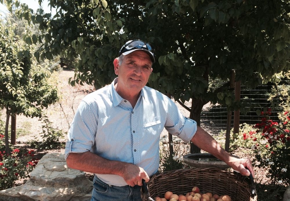 Brad L. Smith with a basket of apricots from his garden. Brad recently established a scholarship endowment for the College of Natural Resources & Sciences