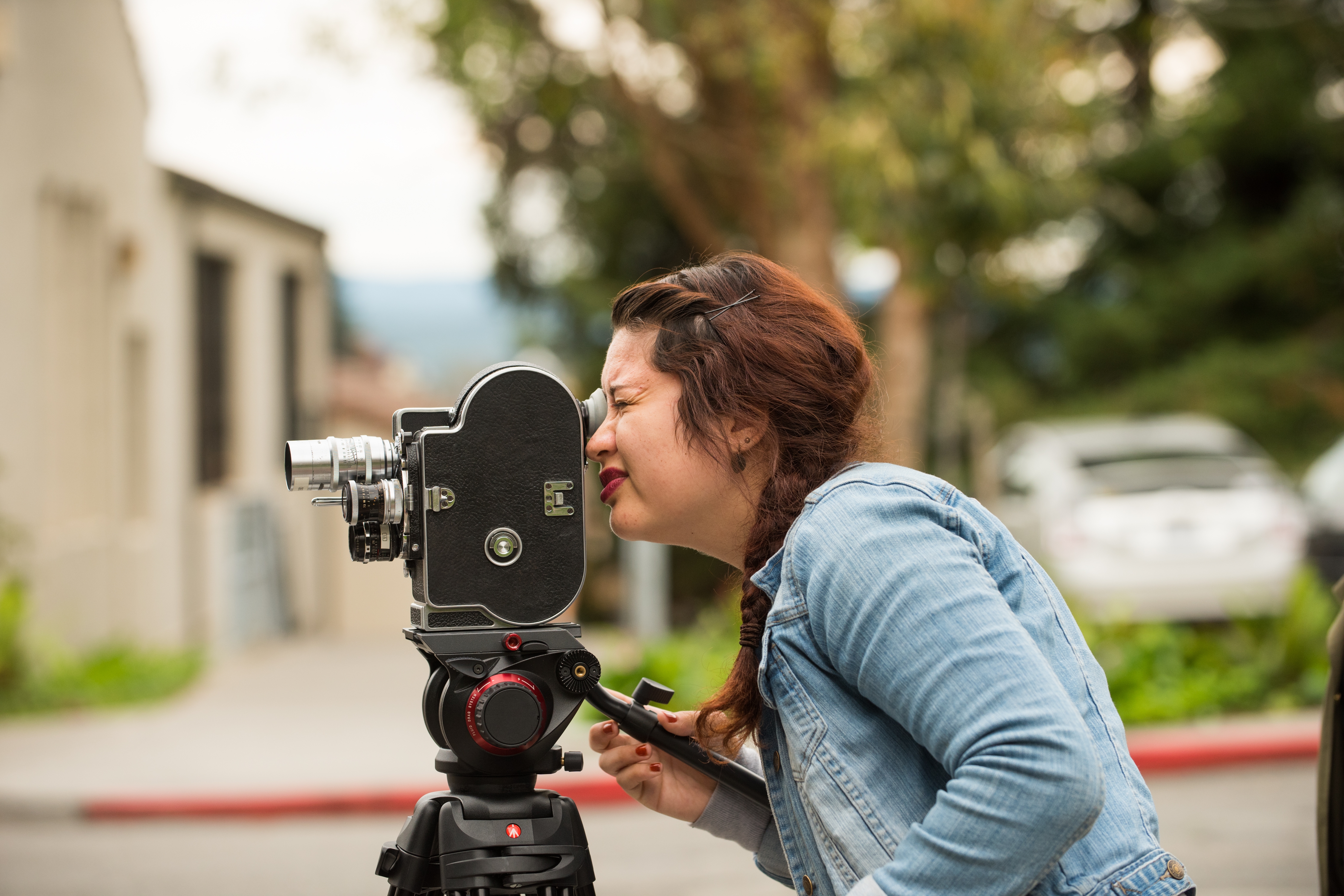 Cal Poly Humboldt student using a film camera.